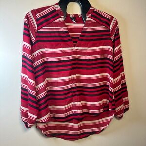 Torrid Red Stripe Long Sleeve V Neck Hi-Lo Blouse‎ Top Size 2 Womens